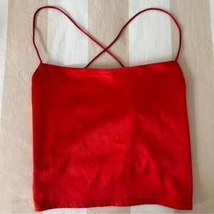 Red silk lace-up top